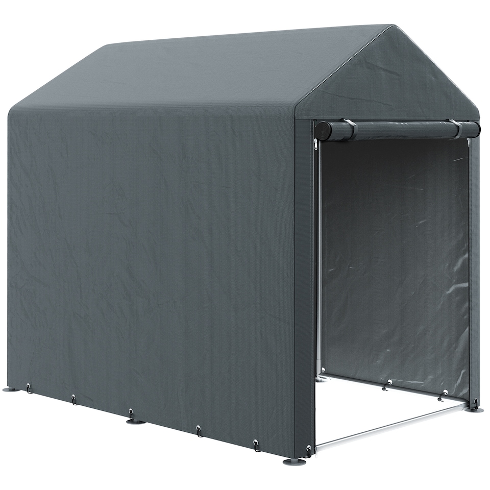 image 1 of Outsunny 1.2 x 1.8m Garden Storage Shed Tent, Portable Shed Shelter with Galvanised Steel Frame and Large Door, for Motorbike, Garden Tools, Bike Storage | Grey | 1