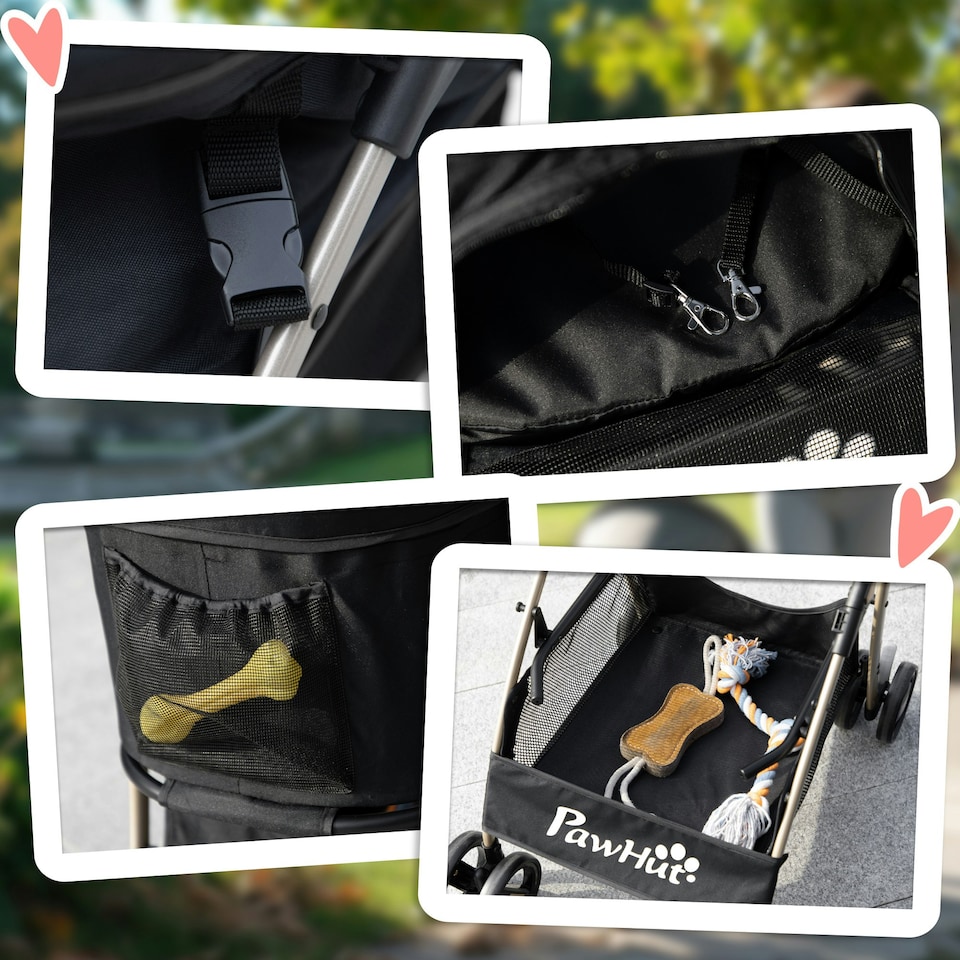 image 1 of PawHut 3 In 1 Pet Stroller, Detachable Dog Cat Travel Carriage - Black