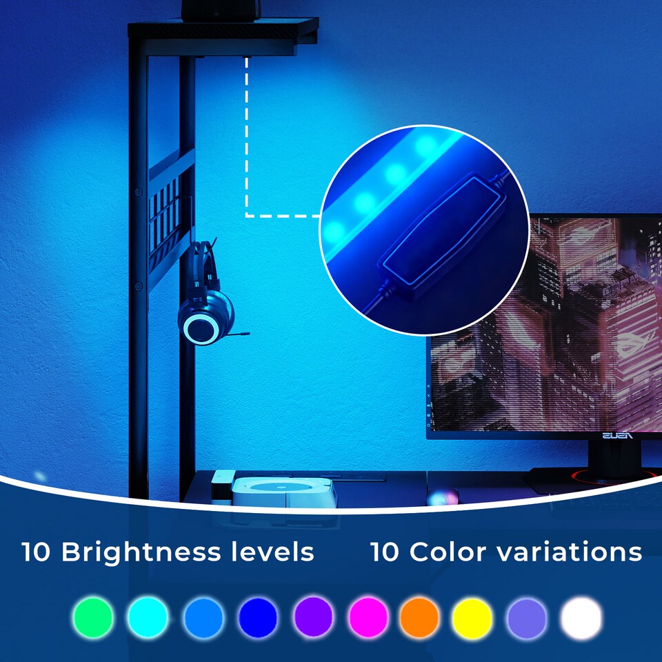 image 1 of Levede L-Shaped Gaming Desk Office Computer Table Power Socket LED Drawers