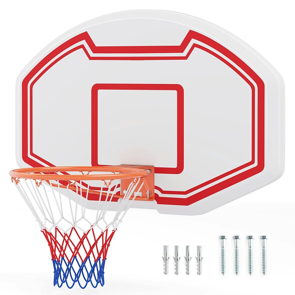 image 1 of COSTWAY Wall Mounted Basketball Hoop Backboard Basketball Games Red | Standard