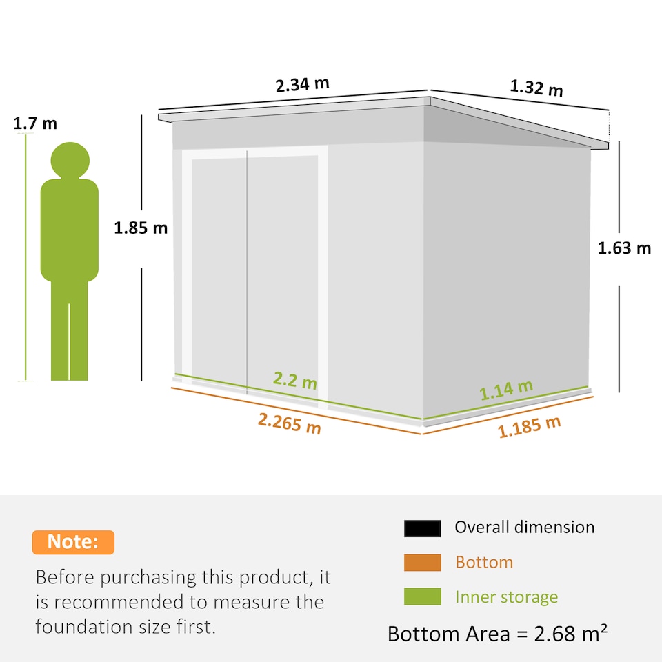 image 1 of Outsunny Outdoor Storage Shed, 7.5 x 4.3ft Metal Garden Shed | Grey