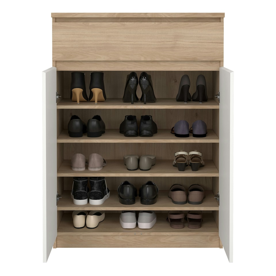 image 1 of Naia Shoe Cabinet with 2 Doors 1 Drawer in Jackson Hickory Oak and White