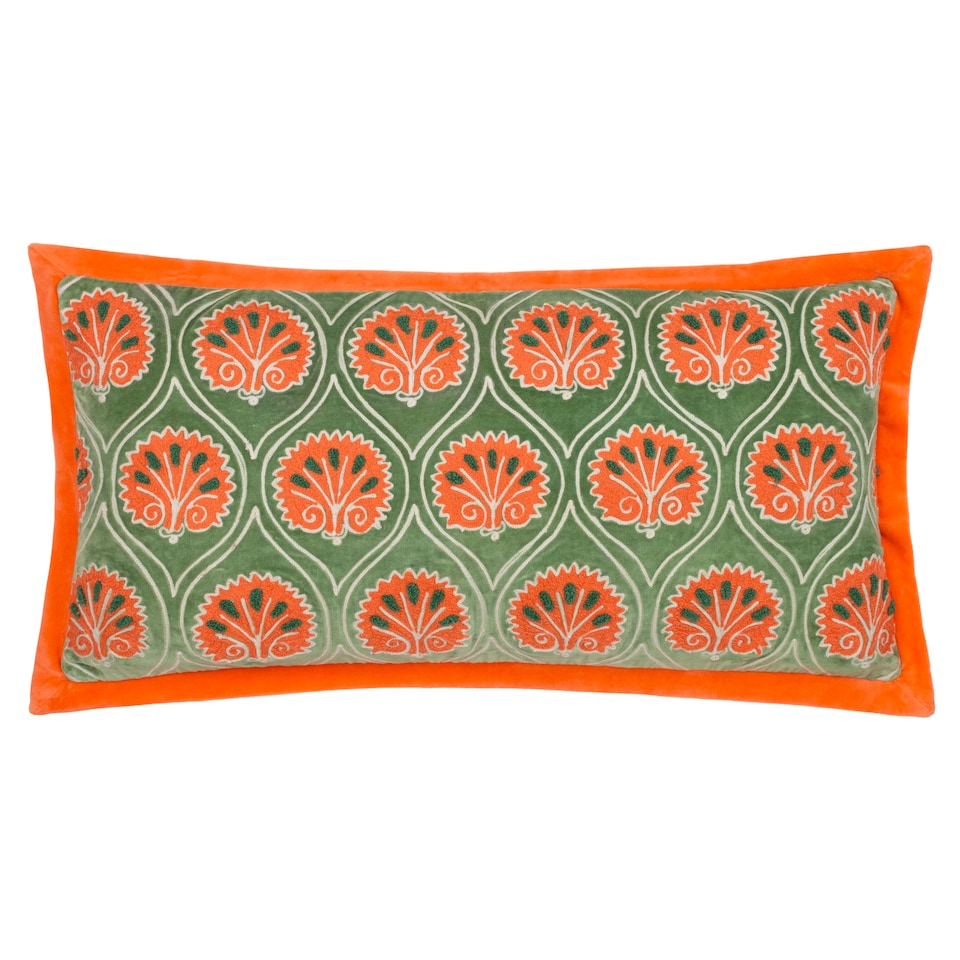 image 1 of Paoletti Embroidered Cushion, Peridot/Orange, 30 x 60cm