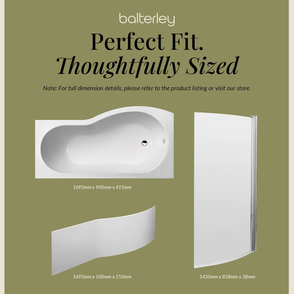 image 1 of 1700 mm Left Hand B Shape Shower Bath with Screen & Front Panel White | White | White | 1695 x 900 x 415mm