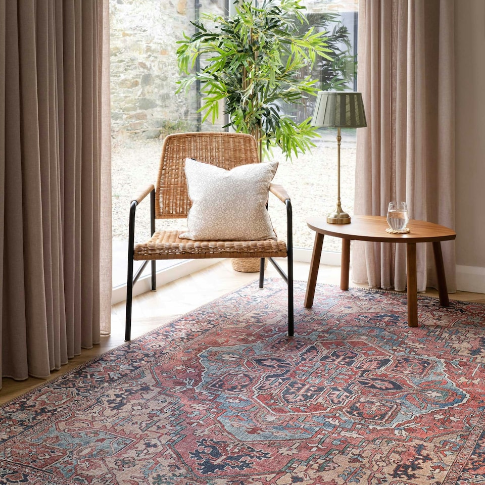 image 1 of KUKOON Red Distressed Persian Style Non Slip Washable Low Pile Rug 200cm x 290cm