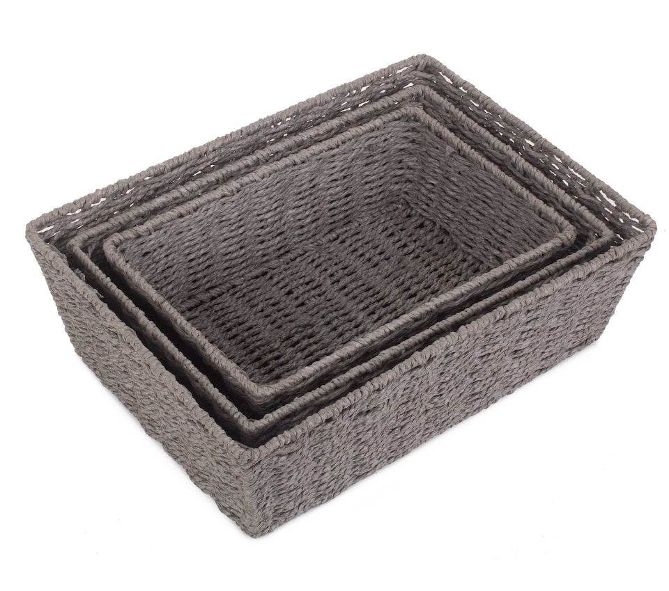 image 1 of Set of 3 Grey Paper Rope Serving Tray | Grey | Grey | Set of 3