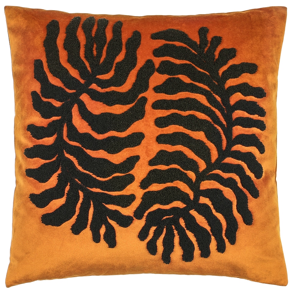 image 1 of Furn Maldive Botanical Velvet Tufted Cushion, Ginger, 45 x 45cm