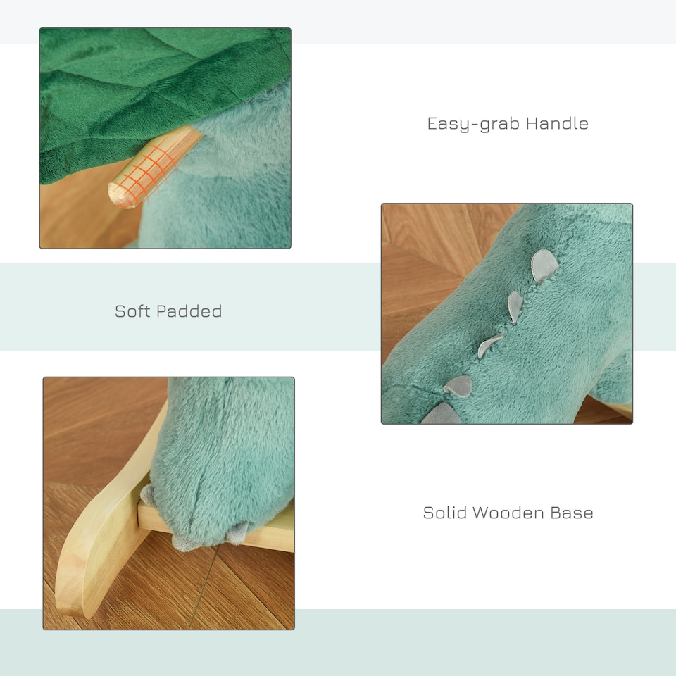 image 1 of HOMCOM Kids Toddler Rocking Horse Plush Ride On Triceratops Rocker Wooden Base With Sound for 3-6 Years Green