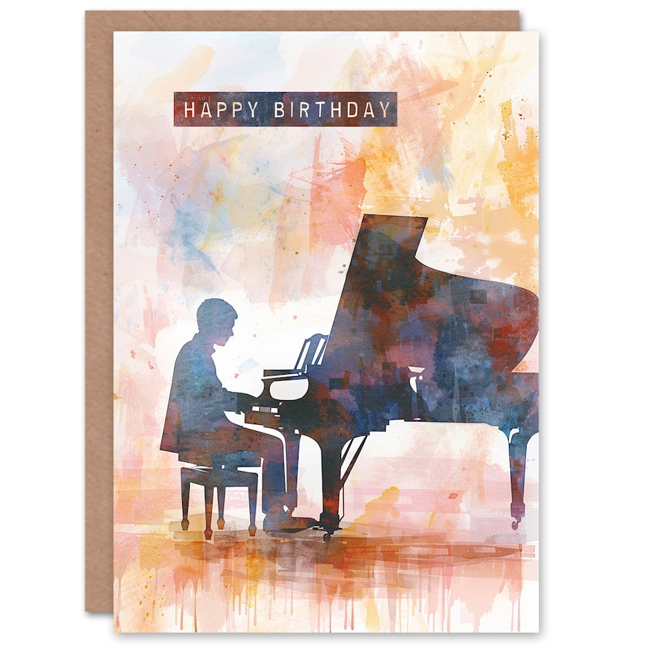 image 1 of Pianist Playing Piano Musician Music Watercolour Birthday Card