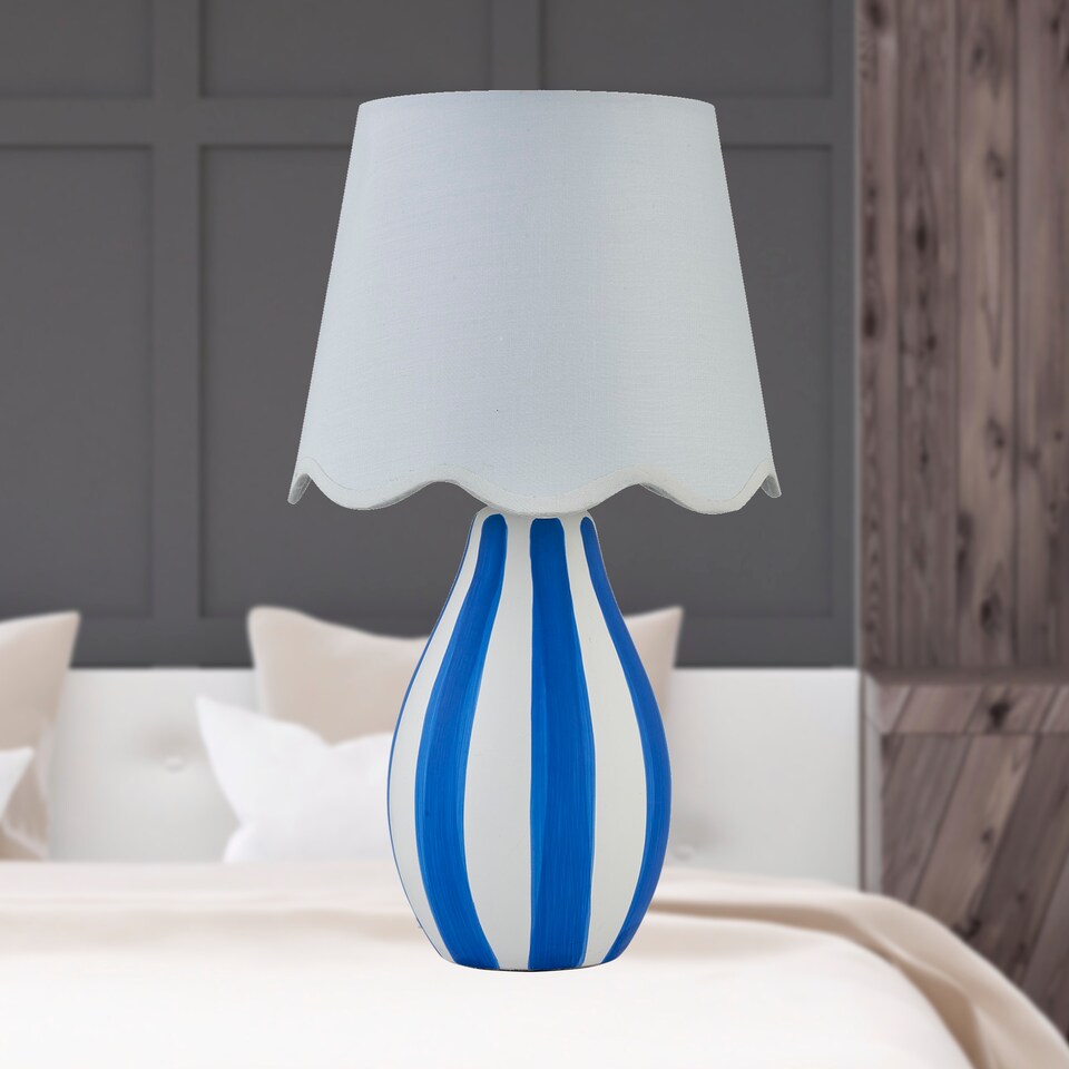 image 1 of Set of 2 Connie - Blue and White Stripe Ceramic Table Lamps