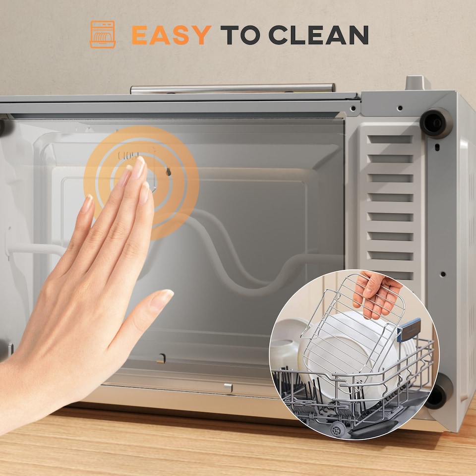 image 1 of HOMCOM Mini Oven, 9L Countertop Electric Grill, Toaster Oven with Adjustable Temperature, Timer, Dishwasher Safe Baking Tray and Wire Rack, 750W, Silver