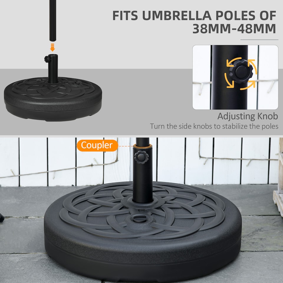 image 1 of Outsunny Garden Parasol Base Water or Sand Filled Weight with Built-In Handle | Black | Black | Φ56 x 30.5H cm
