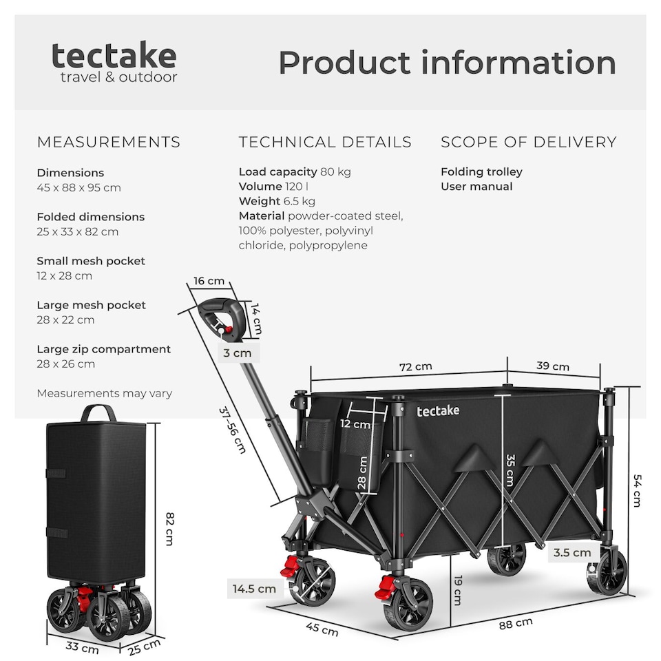 image 1 of Folding Trolley RollRider with Telescopic Handle and Front Swivel Wheels | Black | black | 1