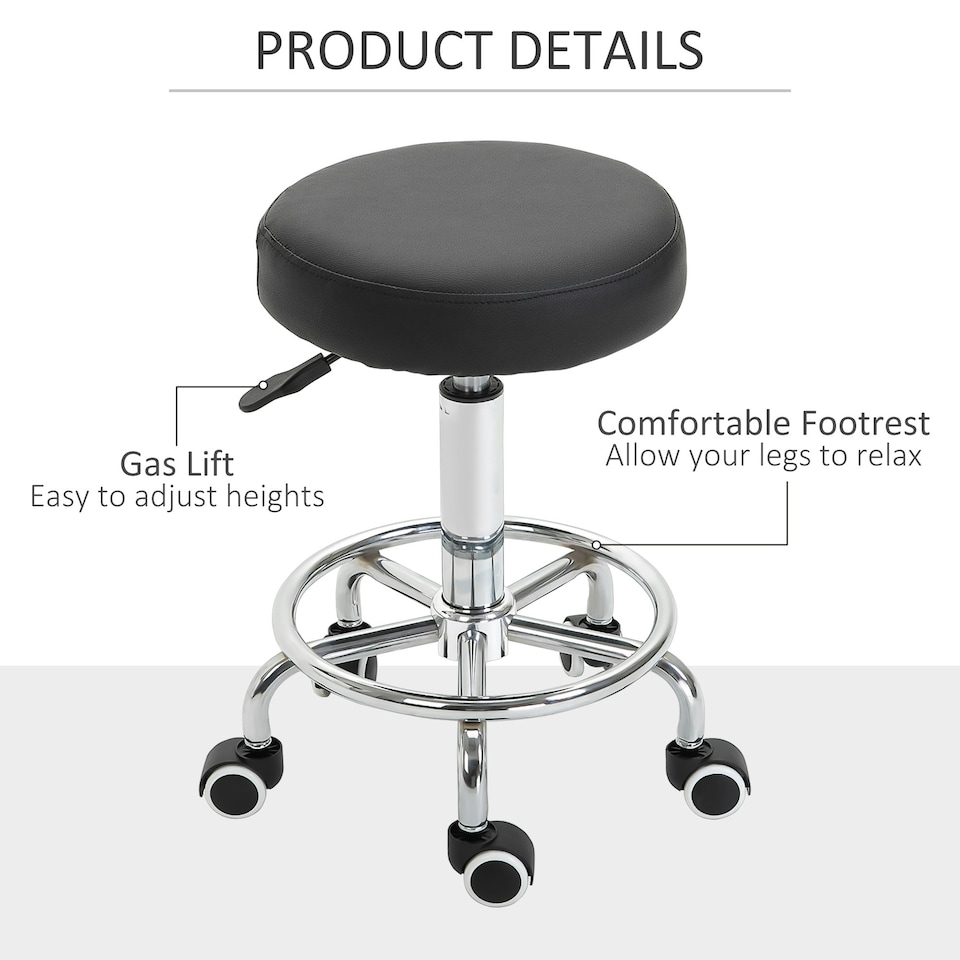 image 1 of Vinsetto Round PU leather Salon Beautician Stool Adjustable Height w/ Footrest