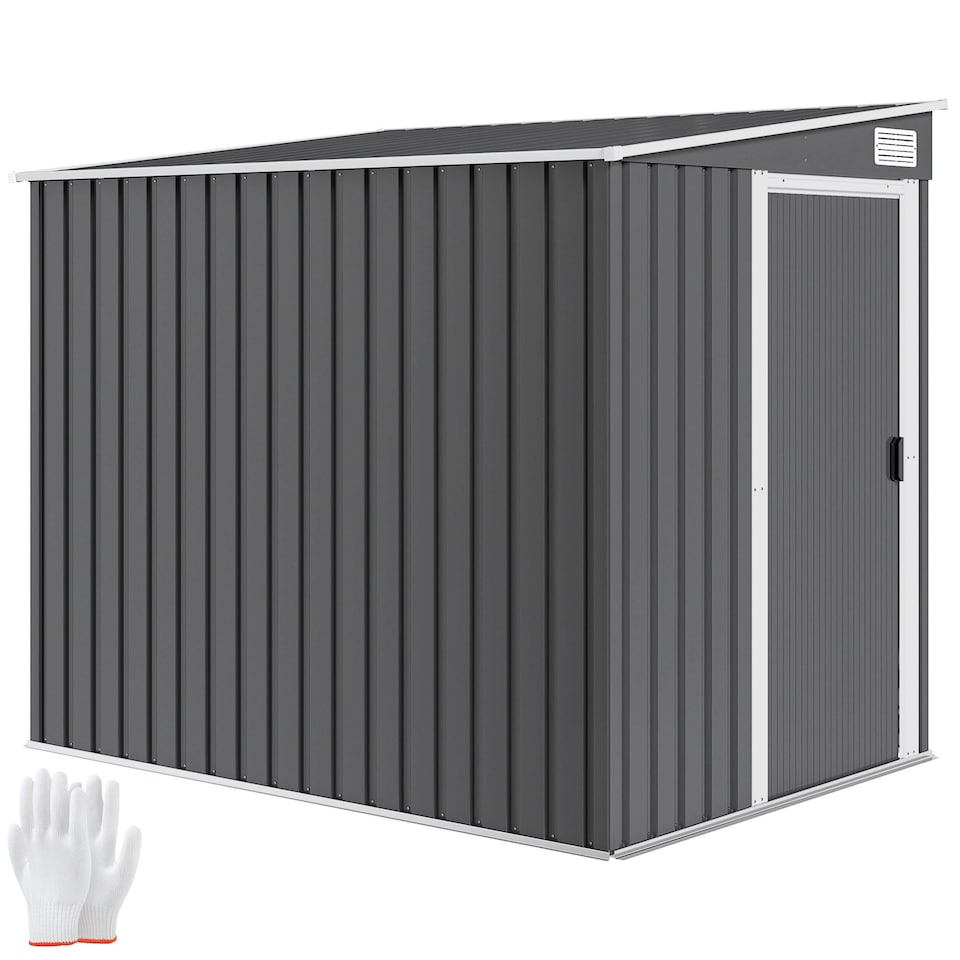image 1 of Outsunny 7 x 5FT Garden Shed w/ Foundation Lean to Metal Tool Shed Dark Grey 