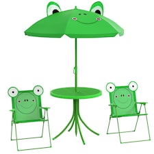 Outsunny Foldable Patio Kids Metal Picnic Table w Frog Umbrella Green 4-piece