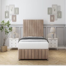 Sloomy California Mink Naples Divan Bed With Mattress 2 Drawers Right Side With 26" Strutted Headboard & 12" Matching Footboard 3' Single | Brown | Mink | Single | 1