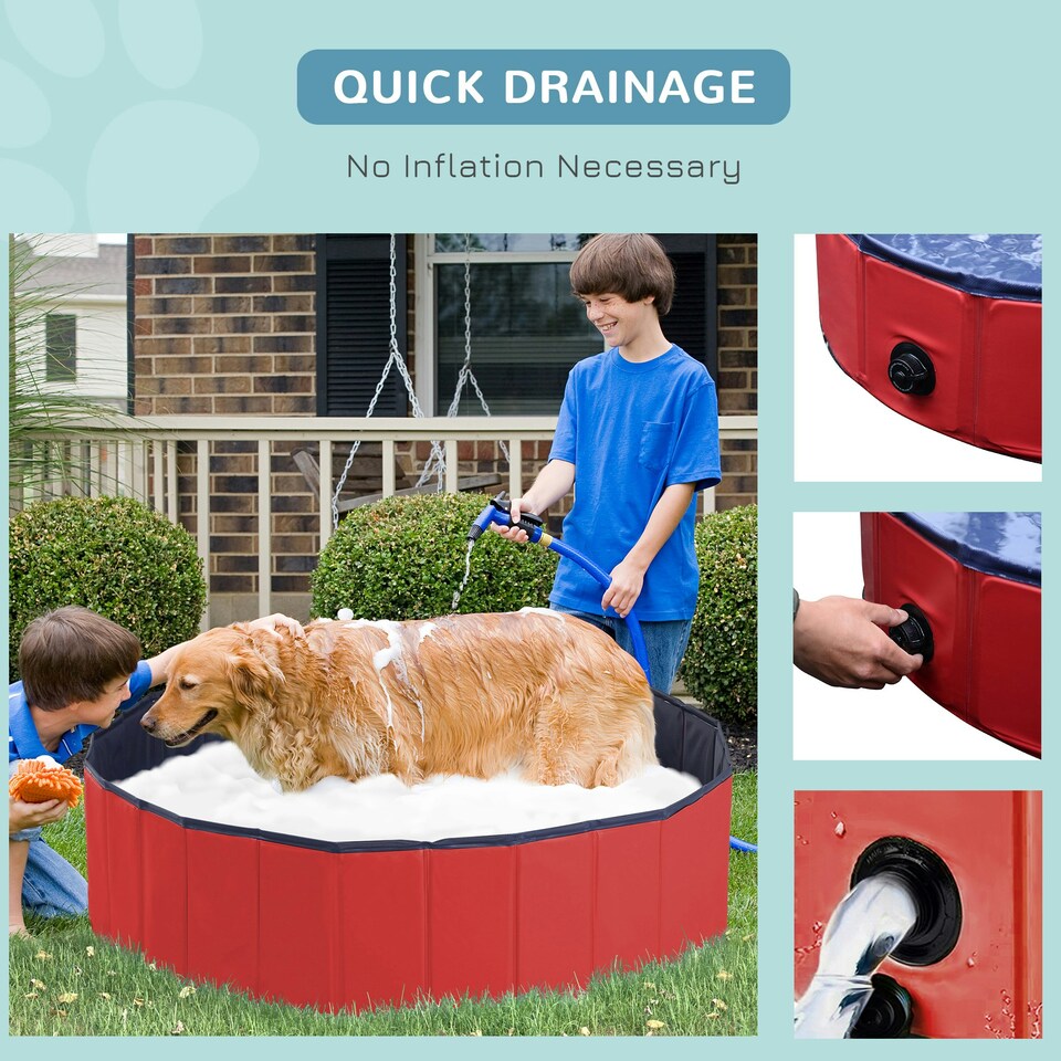 image 1 of PawHut Pet Paddling Pool Cat Dog Indoor/ Outdoor Foldable 120cm Diameter Red