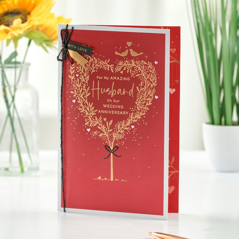 image 1 of Husband Wedding Anniversary card - Heart tree