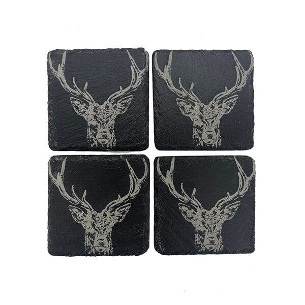 The Just Slate Company Set of 4 Stag Prince Slate Coasters