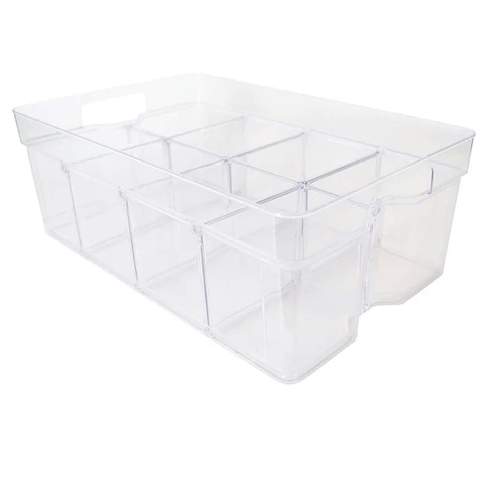 image 1 of 10 x Large (55x35x12.5cm) Adjustable & Stackable Storage Organisers With Modular Compartments For Crafts & Beads | Clear