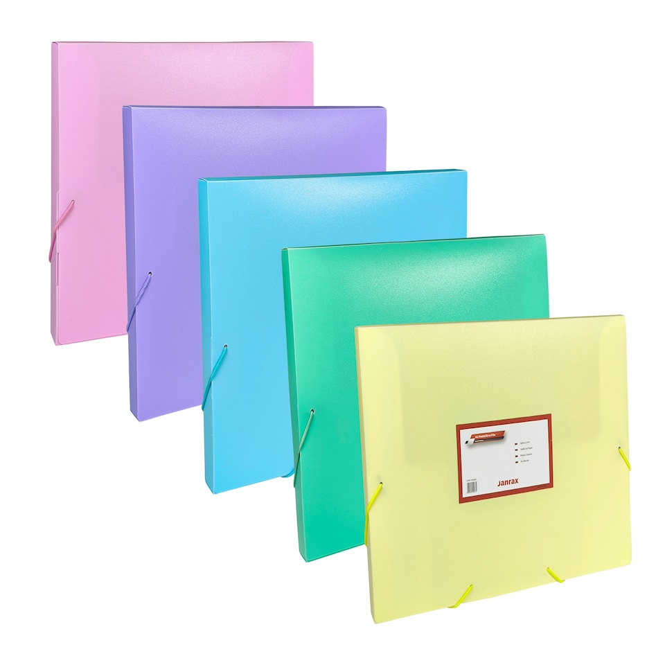 image 1 of Pack of 5 Assorted Pastel Colours A4 Elastic Closure Box Files