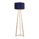 image 1 of ValueLights Lottie Natural Wood Tripod Floor Lamp Navy Blue Velvet Shade | Blue