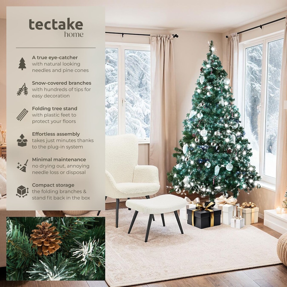 image 1 of Christmas Tree - artificial Christmas tree with frosted tips, pine cones, and metal stand | Green | green | 1