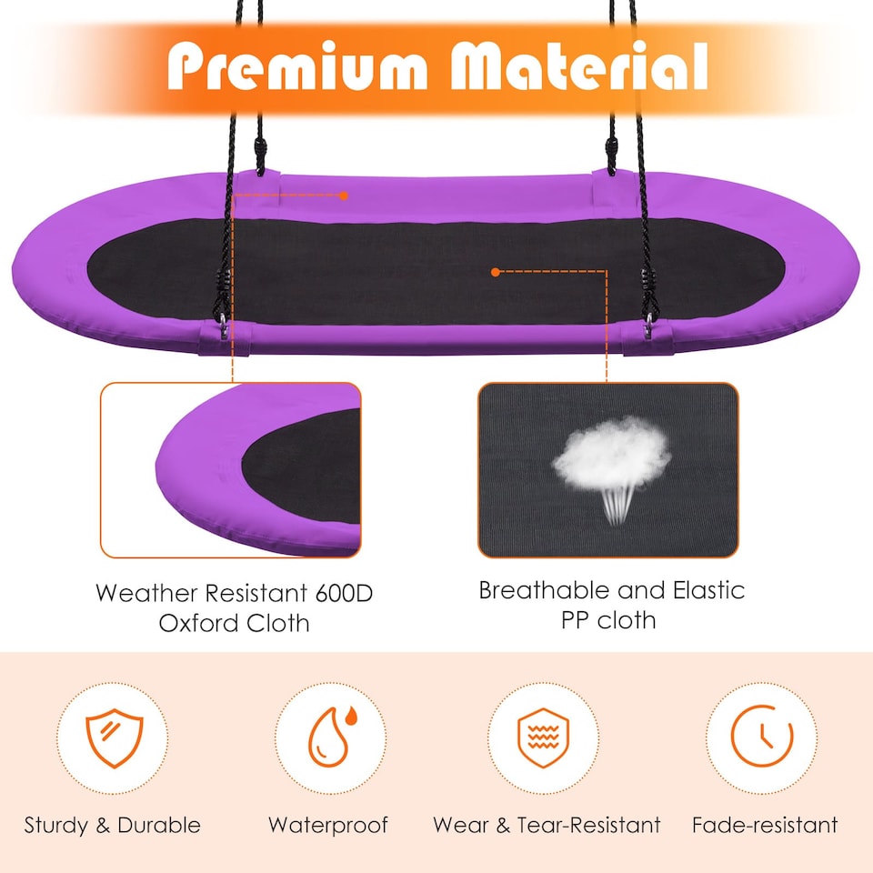 image 1 of COSTWAY Oval Swing Tree Swing with Adjustable Heights Purple