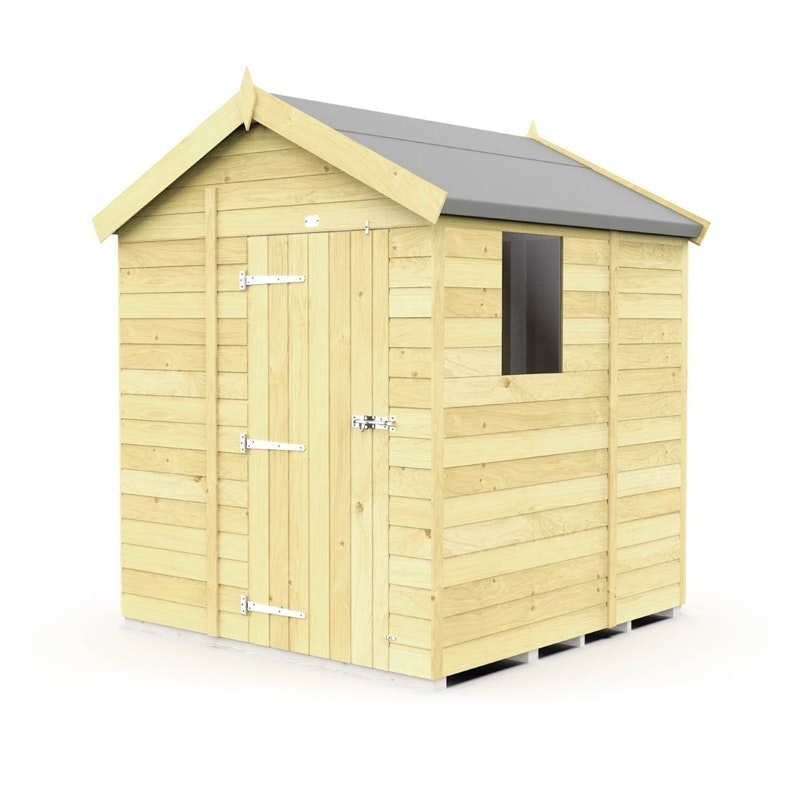 7 x 5 Feet Apex Shed - Single Door With Windows - Wood - L158 x W214 x H217 cm Brown