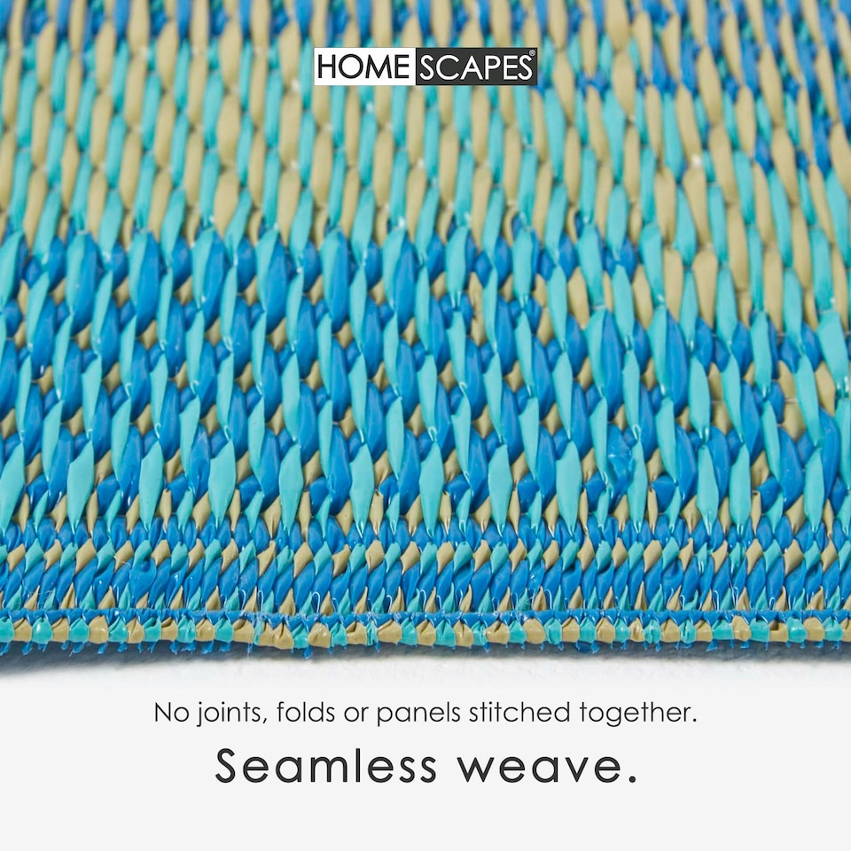 image 1 of Homescapes Outdoor Rug Luxury Waterproof Reversible Recycled, For Garden, Amber Ikat Blue | 180 x 270 cm