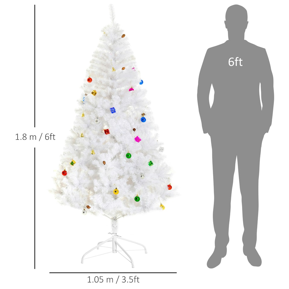 image 1 of HOMCOM 6ft Snow Artificial Christmas Tree w/ Metal Stand Decorations Home White