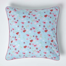 Homescapes Cotton Birds and Flower Cushion Cover - 60 x 60 cm | Blue | Blue | 60 x 60 cm