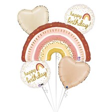 Boho Rainbow Happy Birthday Balloon Bouquet - Pack of 5
