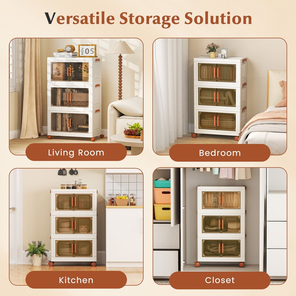 image 1 of COSTWAY 3-Pack Stackable Plastic Storage Boxes 156L Collapsible Storage Bins