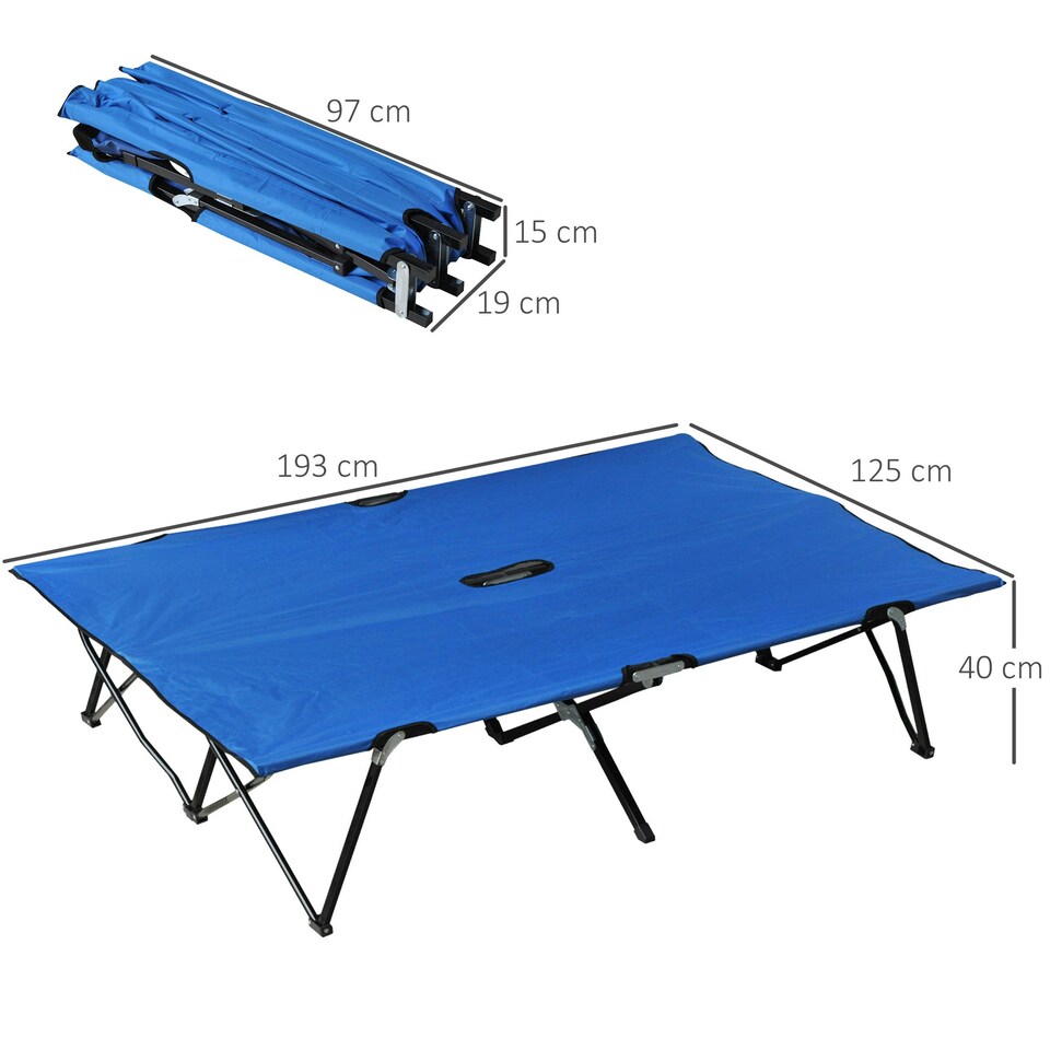 image 1 of Outsunny Double Camping Folding Cot Outdoor Portable Sleeping Bed, Blue