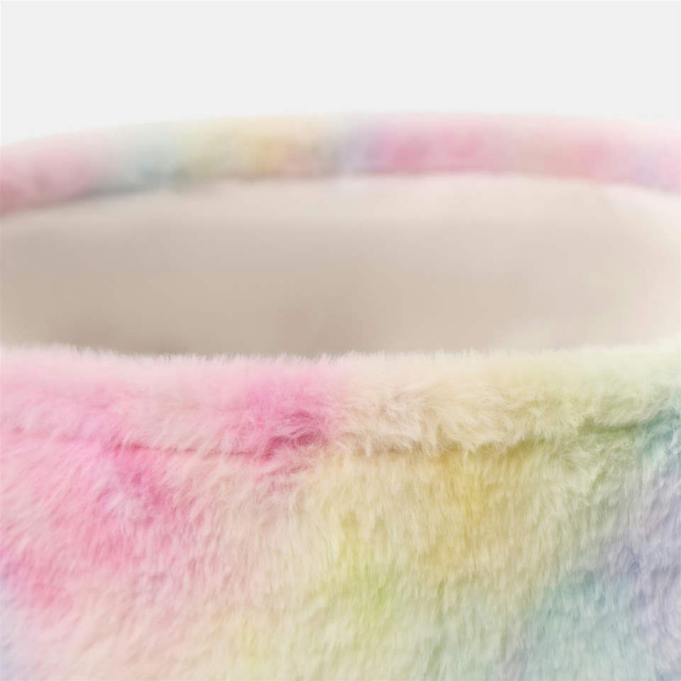 image 1 of OHS Tie Dye Storage Basket Soft Faux Fur Fleece Laundry Clothes Toys Organiser Hamper With Handles | Multi