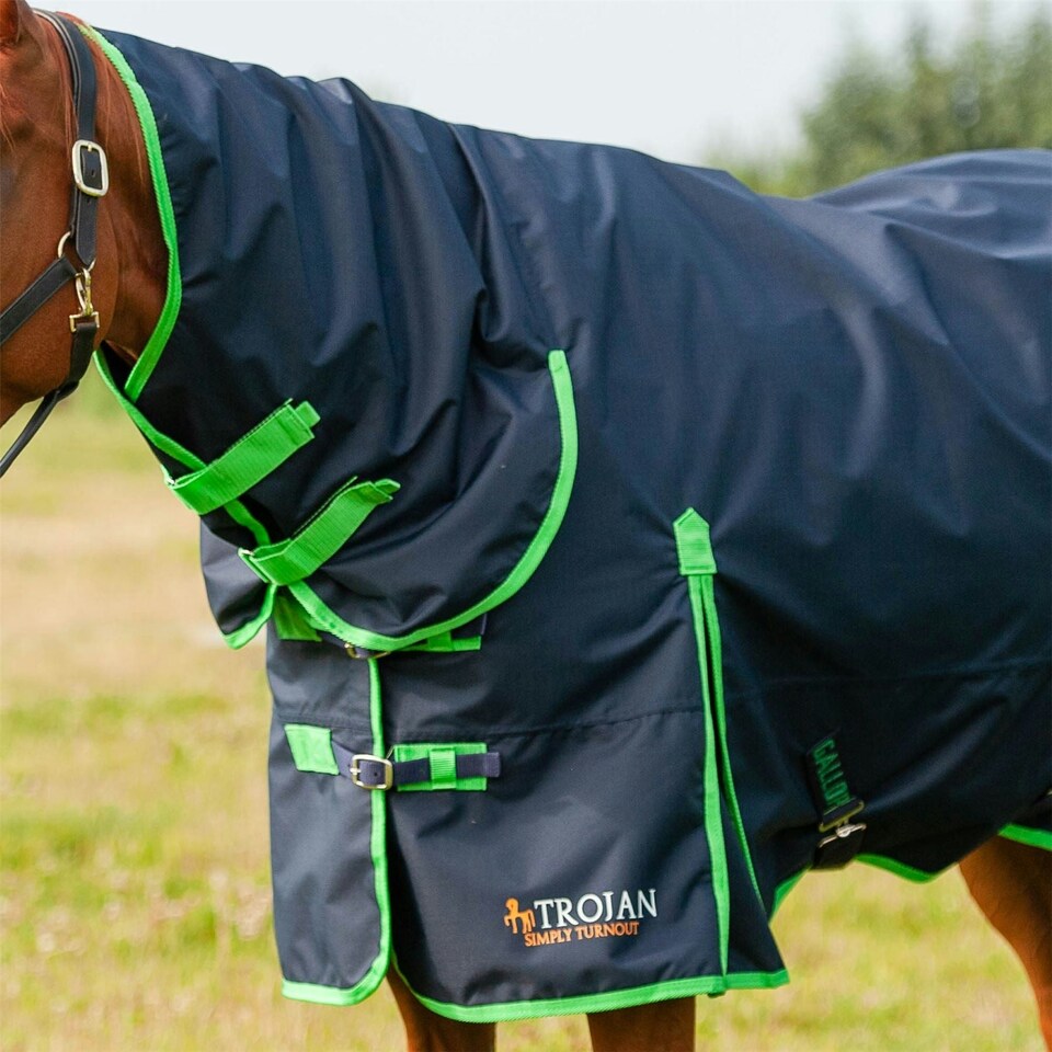 image 1 of Gallop Equestrian Trojan Lite Weight Combo Turnout Green | Size: 5ft 6
Colour: Navy/Green