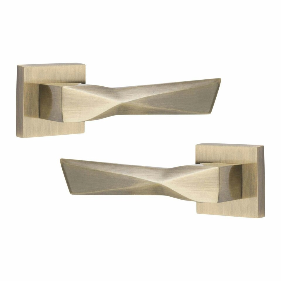 image 1 of Golden Grace 4 Pairs Modern Aura Design Premium Door Handles on Square Rose in Antique Brass Finish Gold