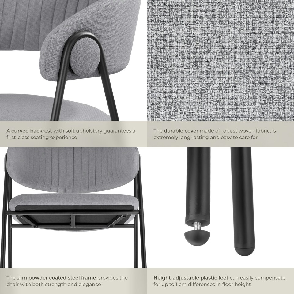 image 1 of Dining Chair Bedano - woven fabric, padded, 150 kg load capacity - Set of 4 Grey
