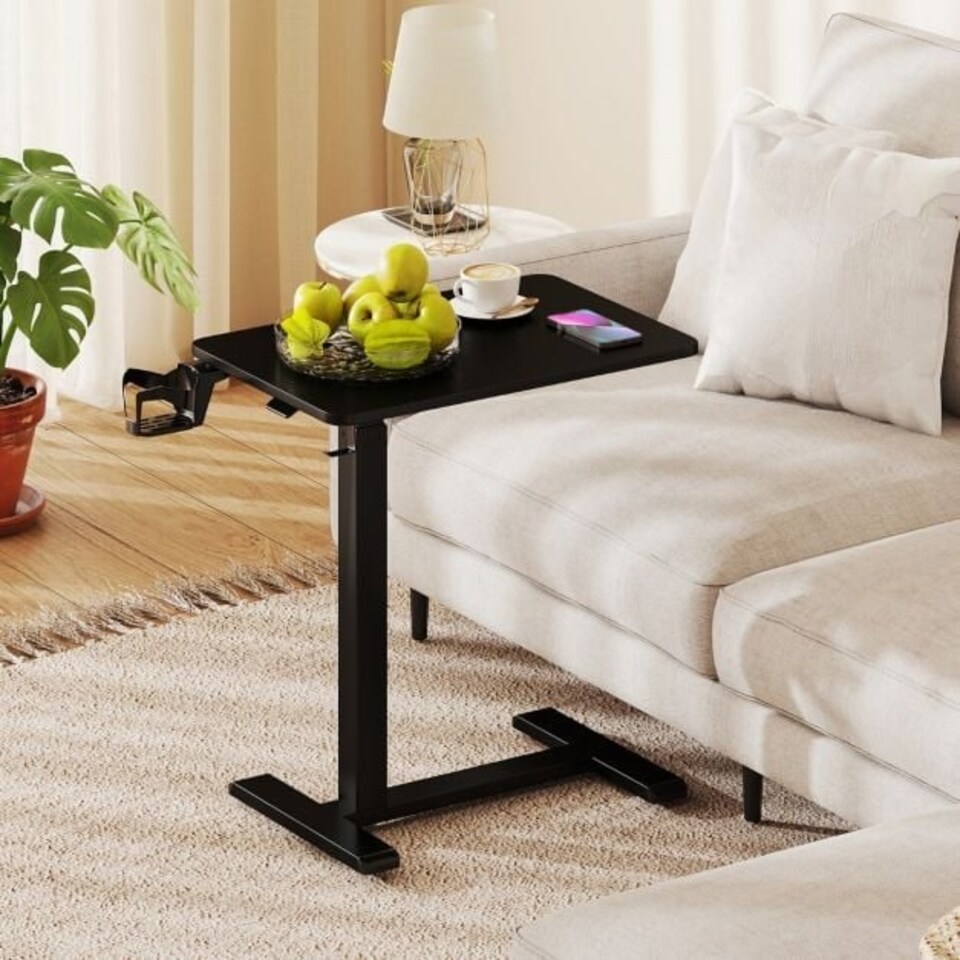 image 1 of COSTWAY Height Adjustable Computer Table with Cup Holder Black Black