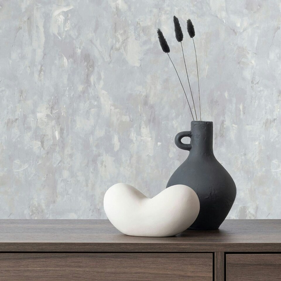 image 1 of Grandeco Camilla Plain Vinyl Textured Wallpaper - Grey - 10m x 53cm Grey