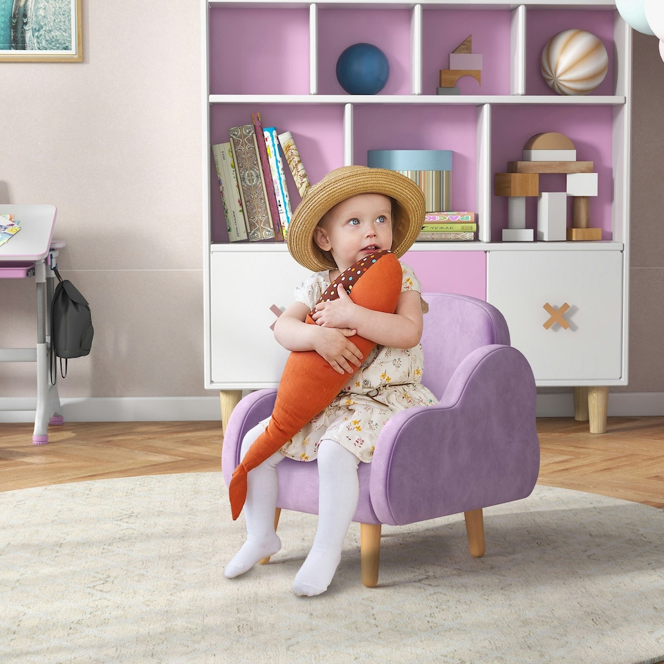 image 1 of ZONEKIZ Kids Armchair Toddler Sofa Chair Cloud-Shaped for 1.5-3 Years Purple