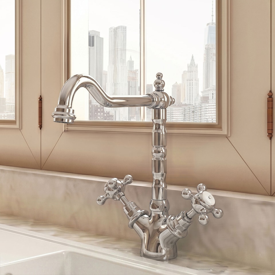 image 1 of Balterley Traditional French Classic Mono Kitchen Sink Mixer Tap - Crosshead Dual Handle | Silver | Chrome | 1