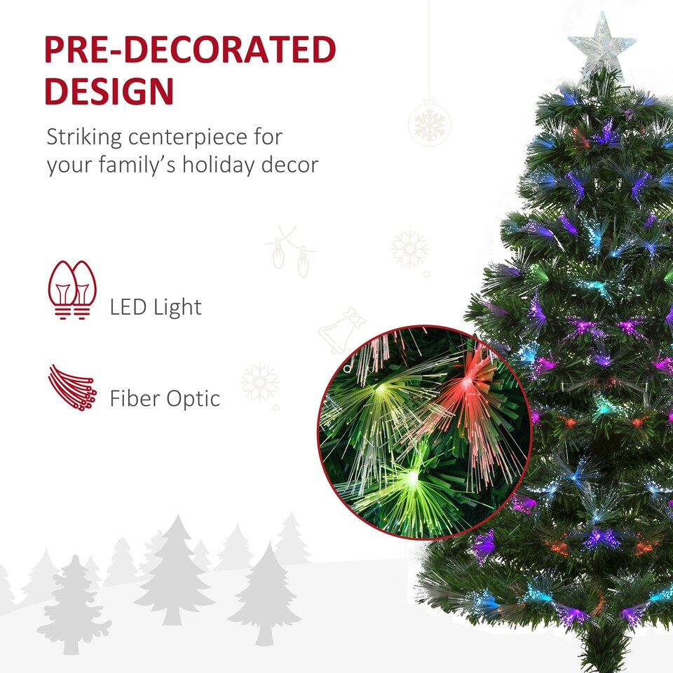 image 1 of HOMCOM 4FT Multicoloured Artificial Christmas Tree w/ Pre-Lit Modes Metal Stand