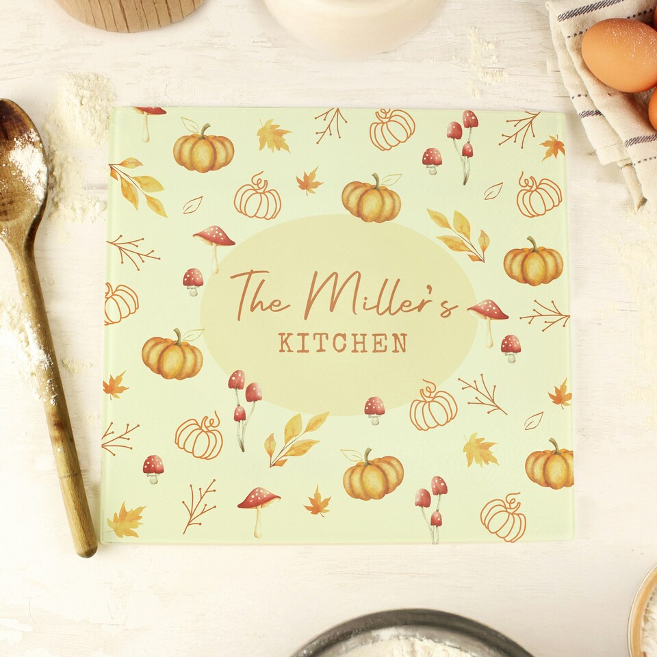 image 1 of Personalised Pumpkin Glass Chopping Board Clear