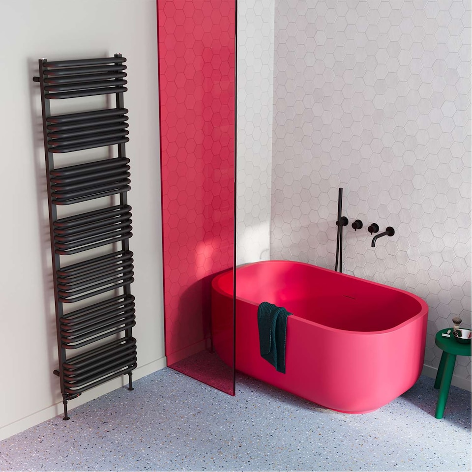 image 1 of Crossmoor Heated Towel Bathroom Radiator - Black - (H) 1800mm x (W) 500mm