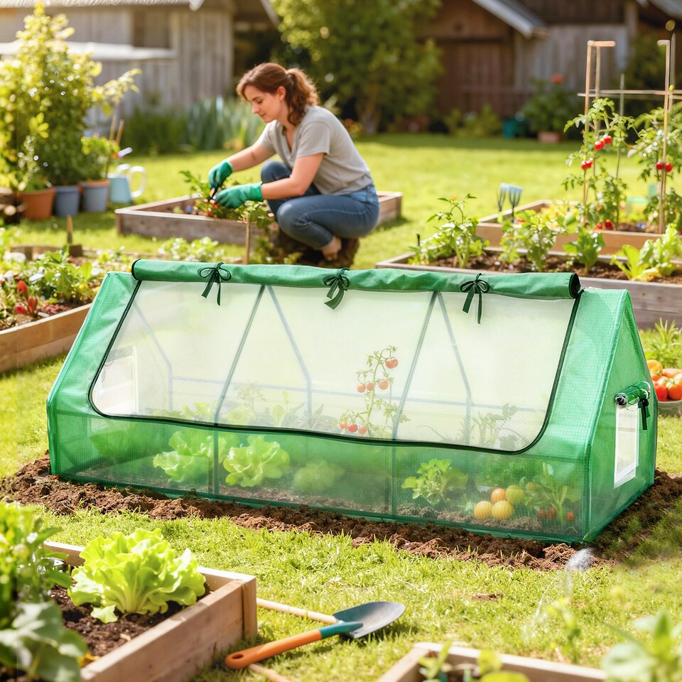 image 1 of Outsunny Portable Small Polytunnel with Mesh Windows, 240x90x90cm