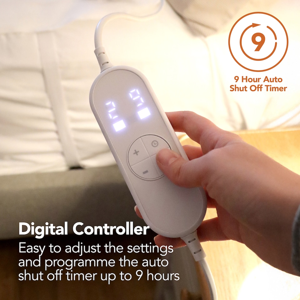 image 1 of Igenix Digital Heated Underblanket, 75W, Polyester, 1-9hr Timer, Machine Washable, White, Double Size