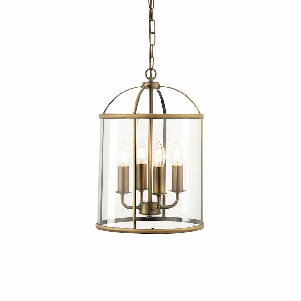 Lambeth 4 Light Ceiling Pendant Antique Brass, Glass, E14